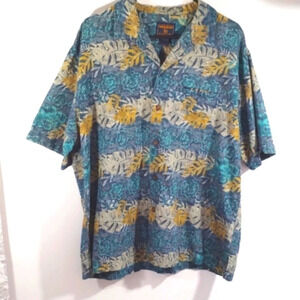 Woolrich Shirt Button Down Tropical Print Botanical 100% Cotton Hawaiian